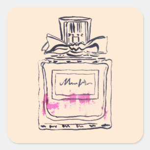 Perfume bottle fashion watercolour illustration square sticker