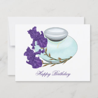 Perfume Bottle with Iris Flowers Happy Birthday Postcard