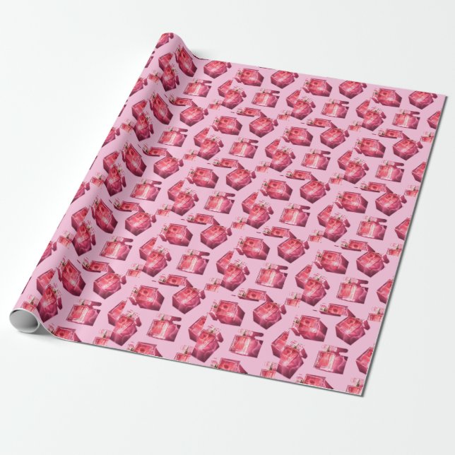 Perfume bottles, pink background, flatlay wrapping paper (Unrolled)