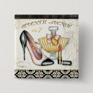 Perfume, Red Lipstick, and a High Heeled Shoe 2 Inch Square Button