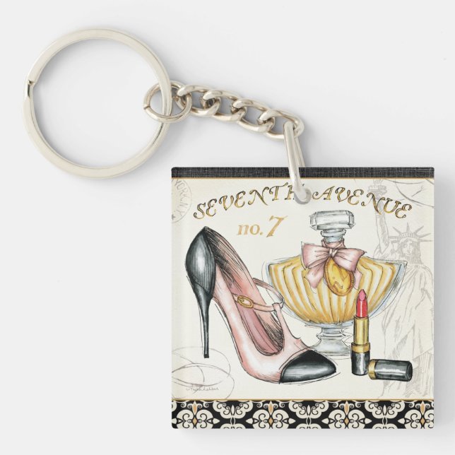 Perfume, Red Lipstick, and a High Heeled Shoe Keychain (Front)