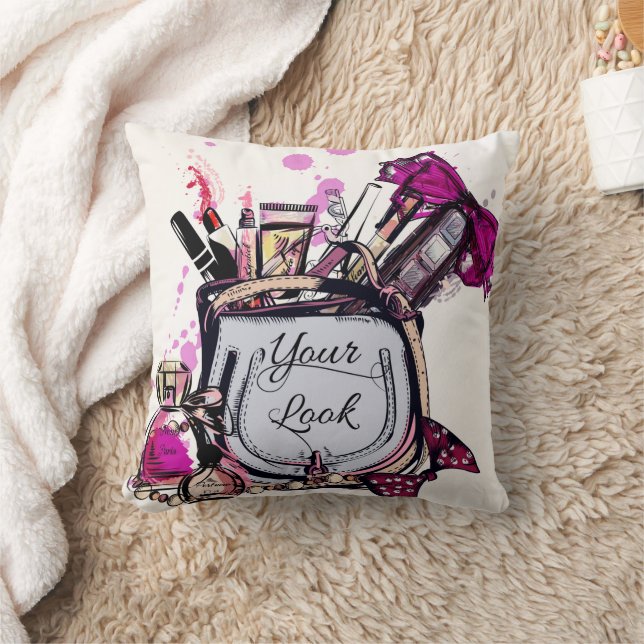 Perfume, Red Lipstick, and a High Heeled Shoe   Throw Pillow (Blanket)