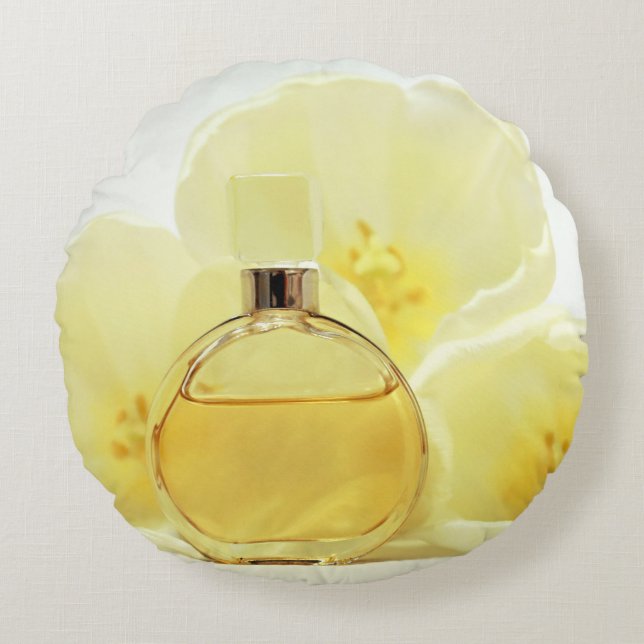 Perfume & Soft Yellow Flowers Round Pillow (Front)