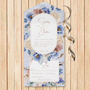 Peri Blue Boho Flowers & Grasses No Dinner All In One Invitation
