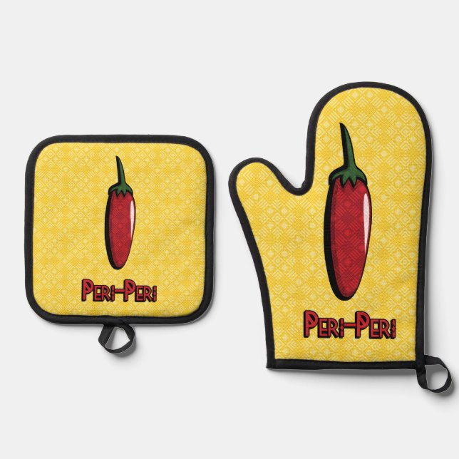 Peri-Peri Chili Pepper Oven Mitt & Pot Holder Set (Front)
