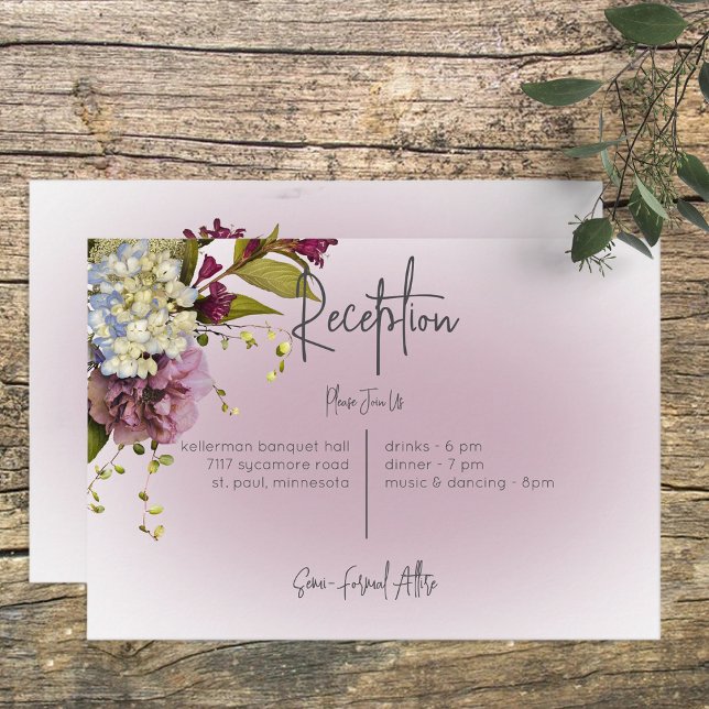 Peri White Mauve Floral Carte Réception Moderne (Créateur téléchargé)