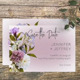 Peri White Mauve Floral Modern Save the Date Card