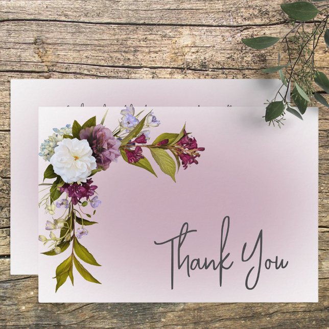 Peri White Mauve Floral Modern Wedding Thank You (Creator Uploaded)