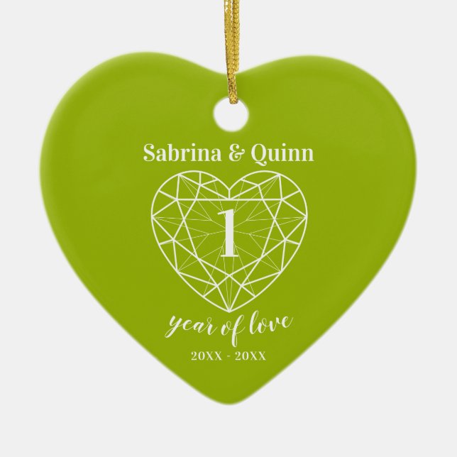 Peridot 1st wedding anniversary green photo ceramic ornament (Front)