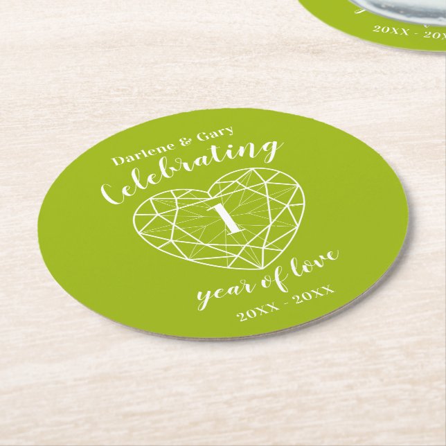 Peridot anniversary 1 year of love coasters (Angled)