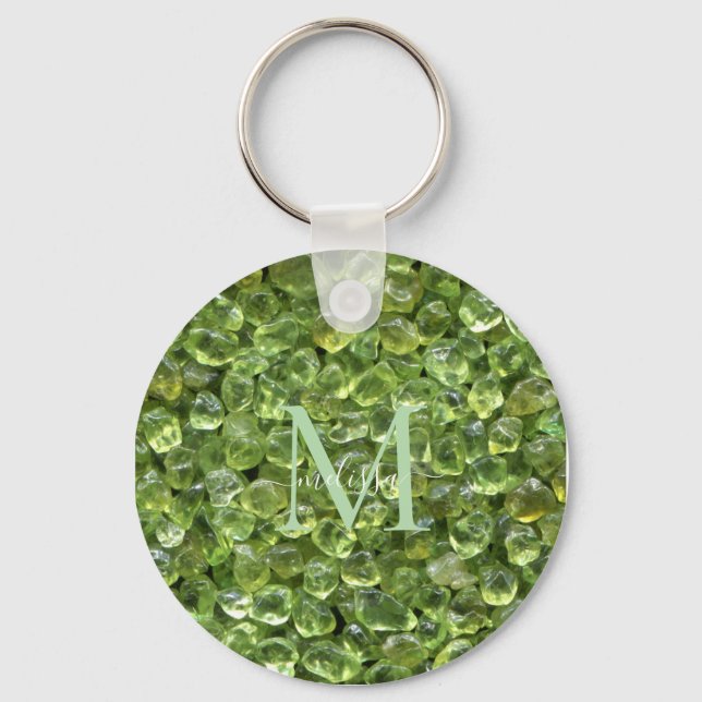 Peridot Birthstone Monogram Personalized Name Keychain (Front)