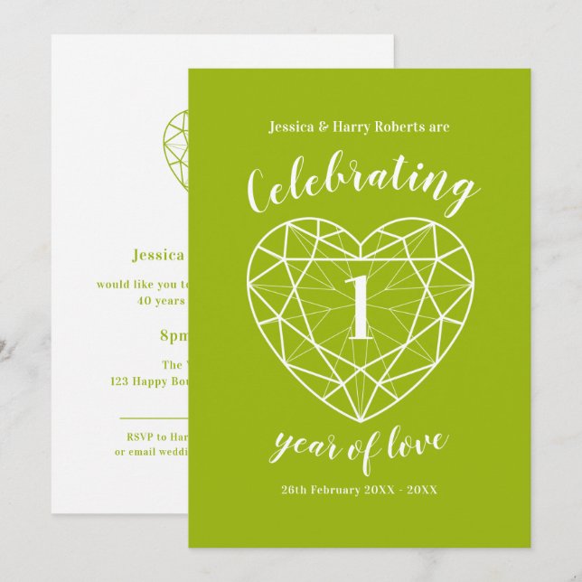 Peridot celebrating 1 year of love party invites (Front/Back)