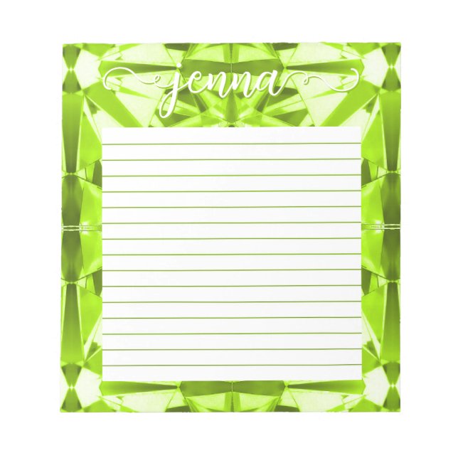 Peridot Gemstone Lined Personalized Notepad (Front)