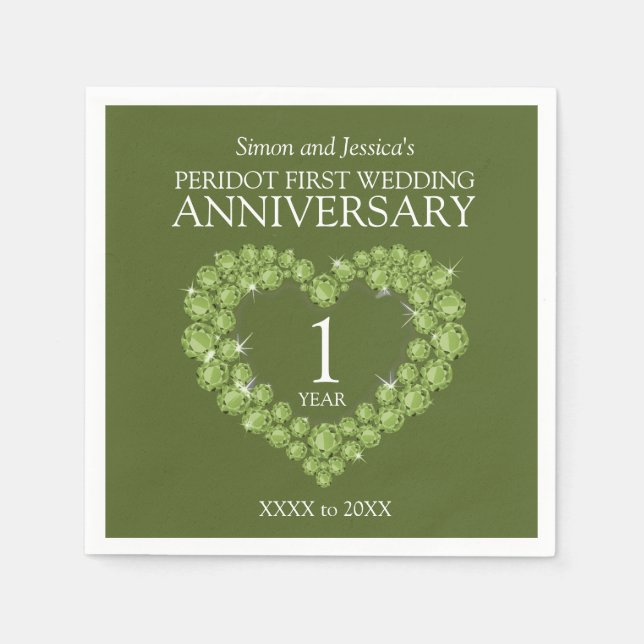 Peridot green 1st wedding anniversary heart custom napkin (Front)
