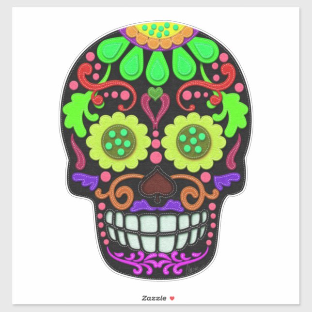 Peridot Green and Black Colourful Sugar Skull (Sheet)
