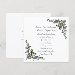 Peridot Green Jewelled Swirls on Silver Background Invitation