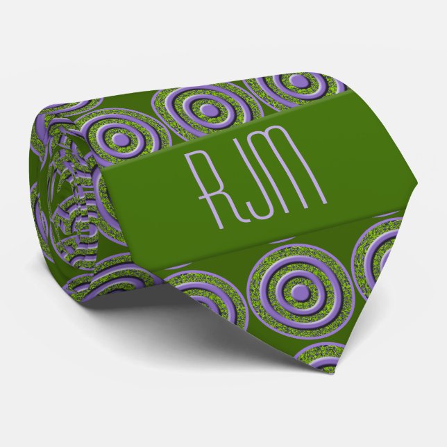 Péridot vert et violet Cravate monogramme Paisley (Roulé)