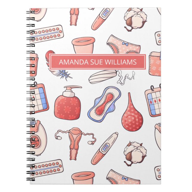 Period / Menstrual Cycle - Your Name /Monogram Notebook (Front)