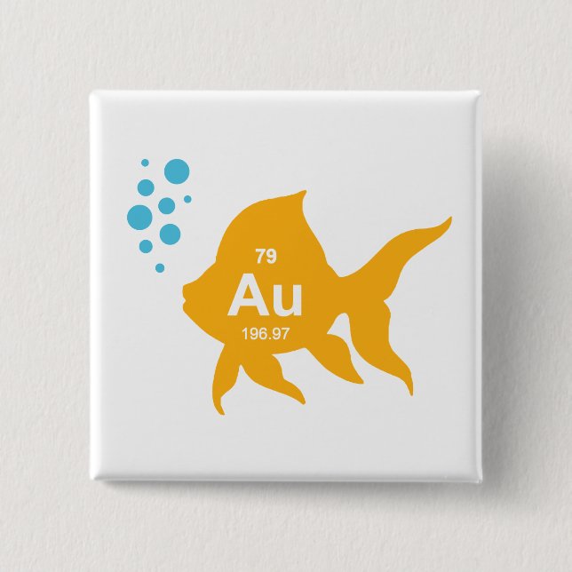 Periodic Table Elemental Gold Fish 2 Inch Square Button (Front)