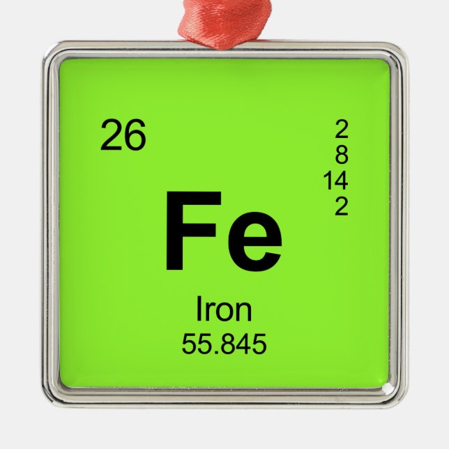 Periodic Table of Elements (Iron) Metal Ornament (Front)