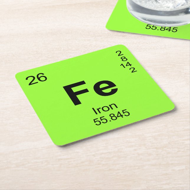 Periodic Table of Elements (Iron) Square Paper Coaster (Angled)