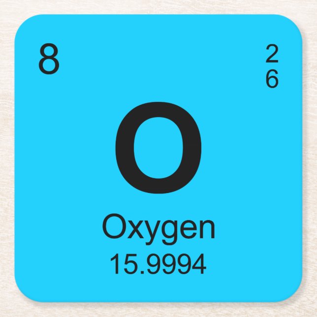 Periodic Table of Elements (Oxygen) Square Paper Coaster (Front)