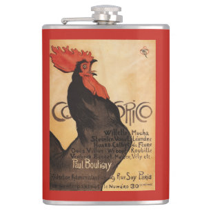 Periodical Cocorico Rooster Promotional Poster Hip Flask