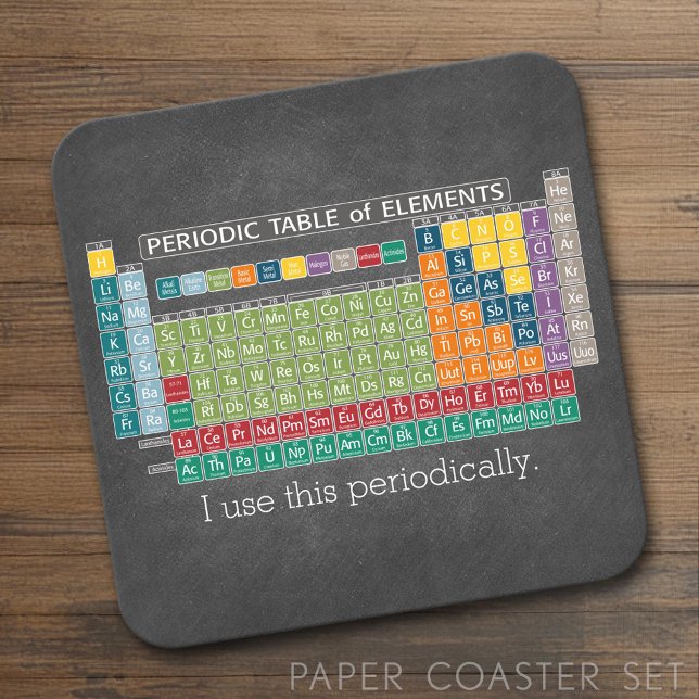 Periodically Periodic Table of Elements Chalkboard Square Paper Coaster (Custom Coaster Set)
