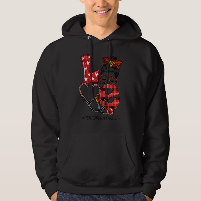 Perioperative Nurse Plaid Leopard Love Heart Messy Hoodie (Front)