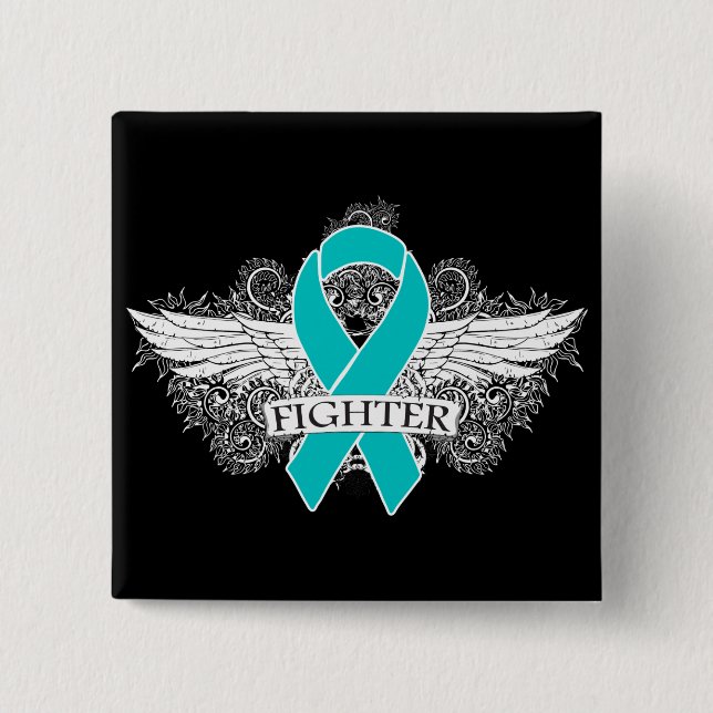 Peritoneal Cancer Fighter Wings 2 Inch Square Button (Front)