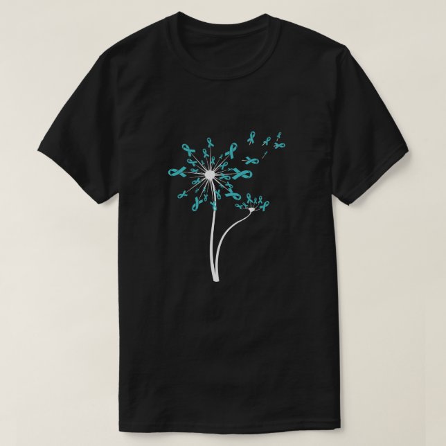 Peritoneal Ovarian Cancer Awareness Dandelion Teal T-Shirt (Design Front)