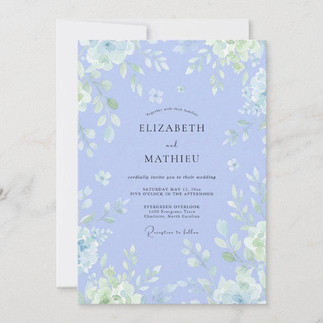 Periwinkle Airy Watercolor Wedding Invitation (Front)