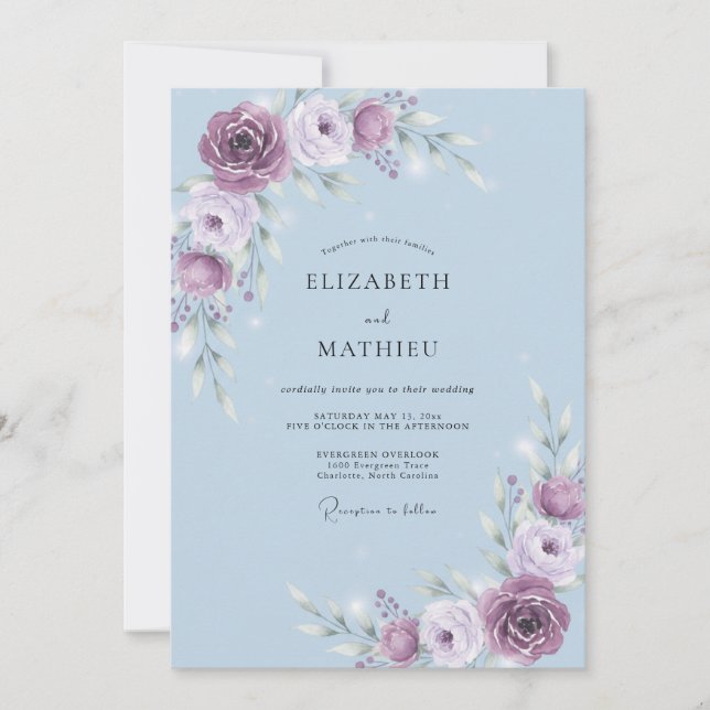 Periwinkle Amethyst Bloom Wedding Invitation (Front)