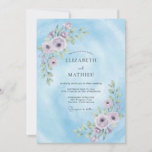 Periwinkle Amethyst Bouquet Eucalyptus Wedding Invitation