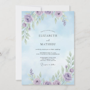 Periwinkle Amethyst Foliage Eucalyptus Wedding Invitation