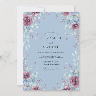 Periwinkle Amethyst Leafy Wedding Invitation