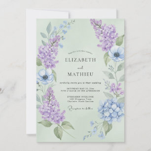 Periwinkle Amethyst Lilac Eucalyptus Wedding Invitation
