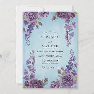 Periwinkle Amethyst Rose Wedding Invitation