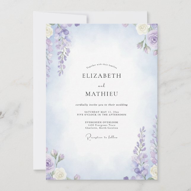 Periwinkle Amethyst Wisteria Wedding Invitation (Front)