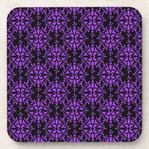 Periwinkle and Black Damask Pattern Coaster