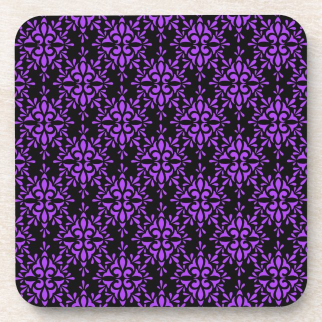 Periwinkle and Black Damask Pattern Coaster (Front)