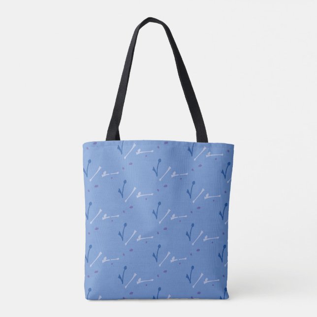 Periwinkle and Blue Whimsical Graphic Doodle Tote Bag (Back)