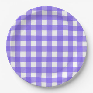 Periwinkle and white gingham paper plate