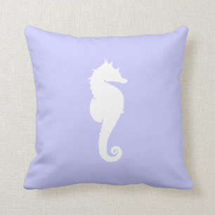 Periwinkle and White Sea Horse Throw Pillow