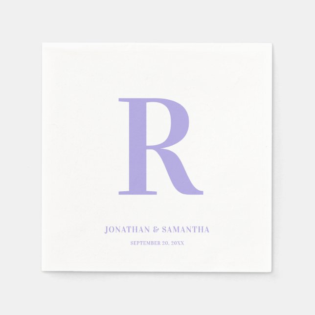 Periwinkle and White Wedding Monogram Modern Napkin (Front)