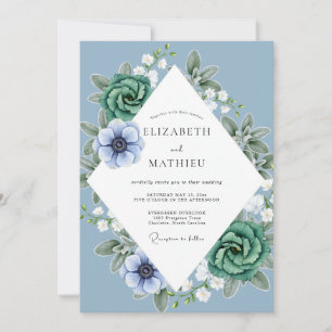Periwinkle Anemone Leaf Wedding Invitation