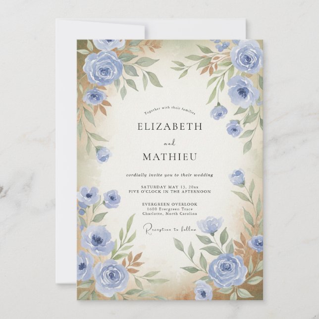Periwinkle Antique Rose Wedding Invitation (Front)