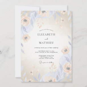Periwinkle Apricot Foliage Sage Wedding Invitation