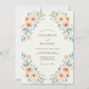 Periwinkle Apricot Wreath Wedding Invitation