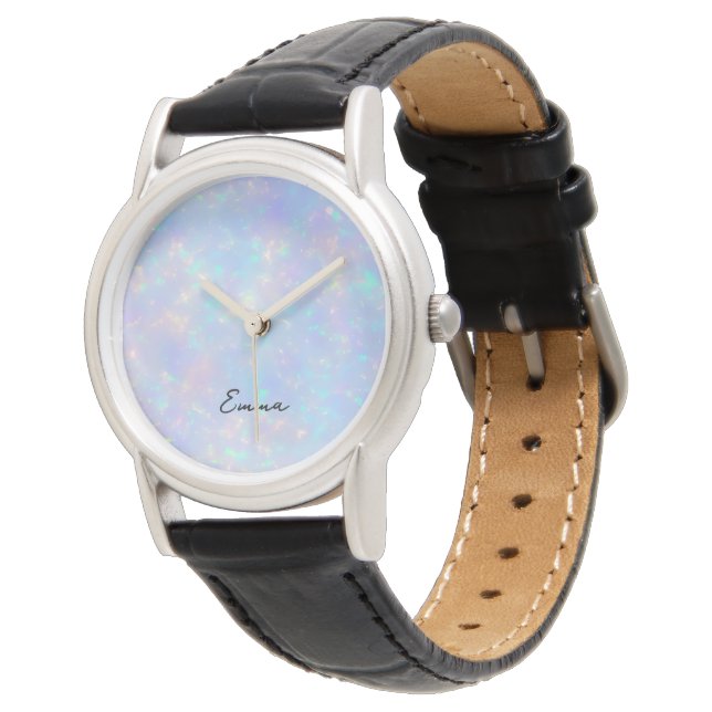 Periwinkle Aqua Iridescent Opal Watch (Angled)